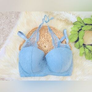 Smart & Sexy Baby Blue Halter Lace Underwire Bra Size 38DD